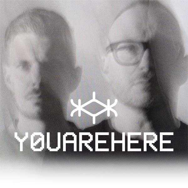 YOUAREHERE — Claudio and Patrizio, monochrome portrait with the band's logo